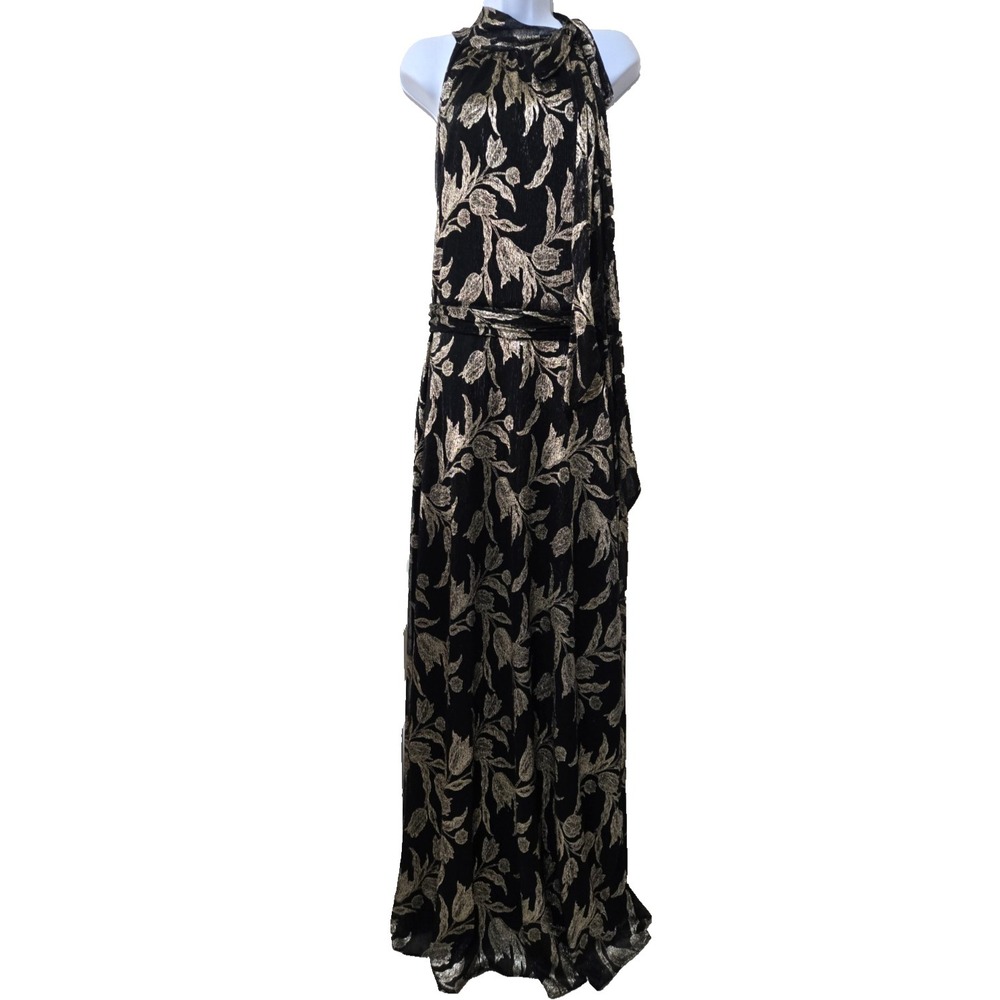 Betsy&Adam Black Gold Metallic Floral Sheath Gown Women's 16 Black/Gold NWT - Picture 3 of 16